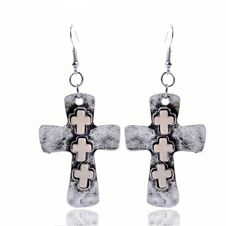 Christianartworkshop Textured Three-Cross Earrings with Stone Inlays: Symbol of Faith and Protection - White - image 10