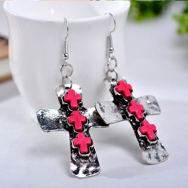 Christianartworkshop Textured Three-Cross Earrings with Stone Inlays: Symbol of Faith and Protection - image 7