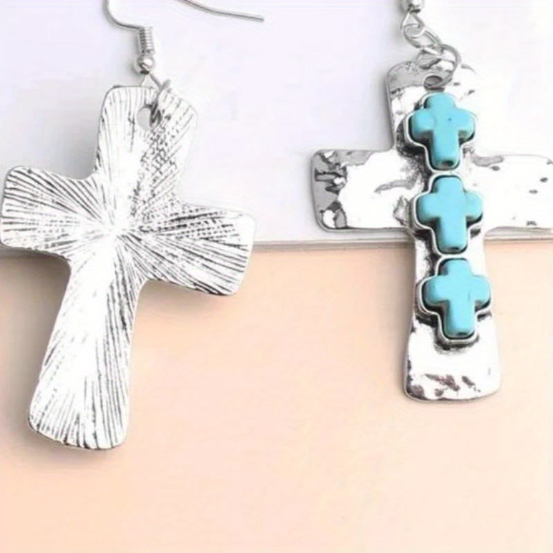 Christianartworkshop Textured Three-Cross Earrings with Stone Inlays: Symbol of Faith and Protection - image 2