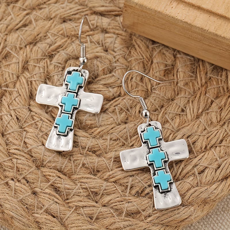 Christianartworkshop Textured Three-Cross Earrings with Stone Inlays: Symbol of Faith and Protection - image 4