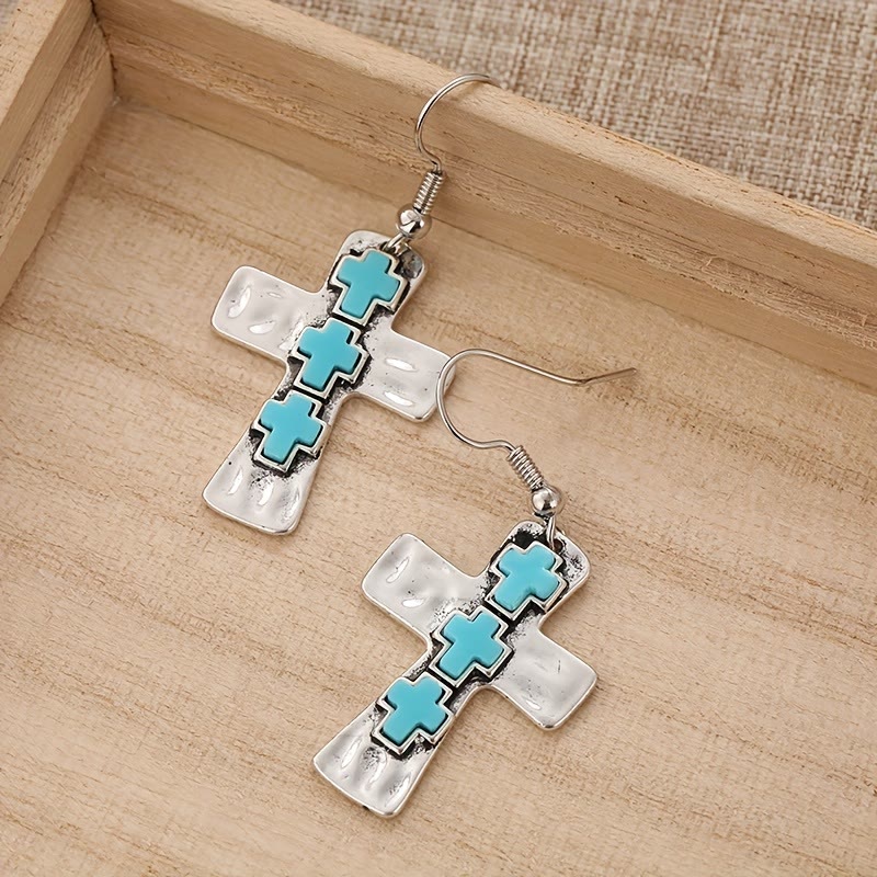 Christianartworkshop Textured Three-Cross Earrings with Stone Inlays: Symbol of Faith and Protection - image 3