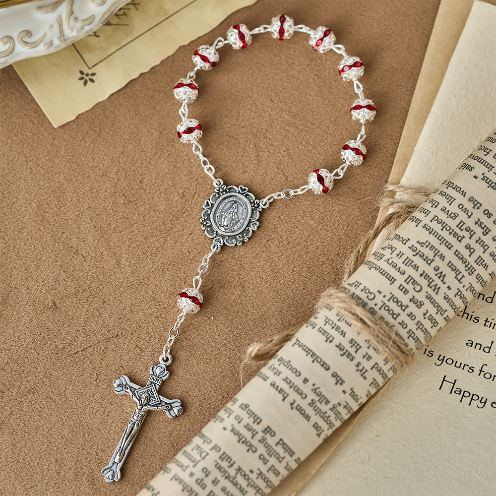 Christianartworkshop Sparkling Bead Pocket Rosary with Our Lady Medal: Symbol of Faith and Grace - Red - image 6