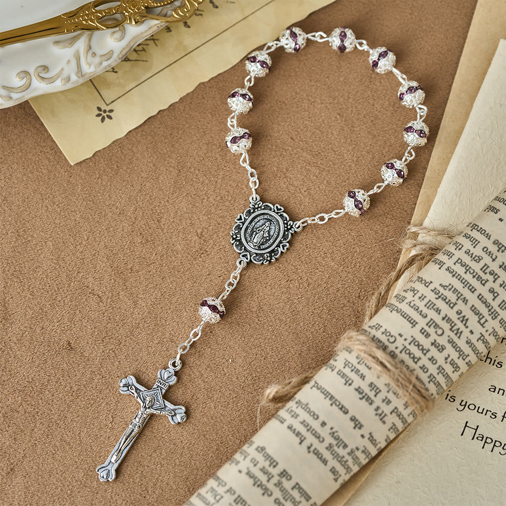 Christianartworkshop Sparkling Bead Pocket Rosary with Our Lady Medal: Symbol of Faith and Grace - Purple - image 9