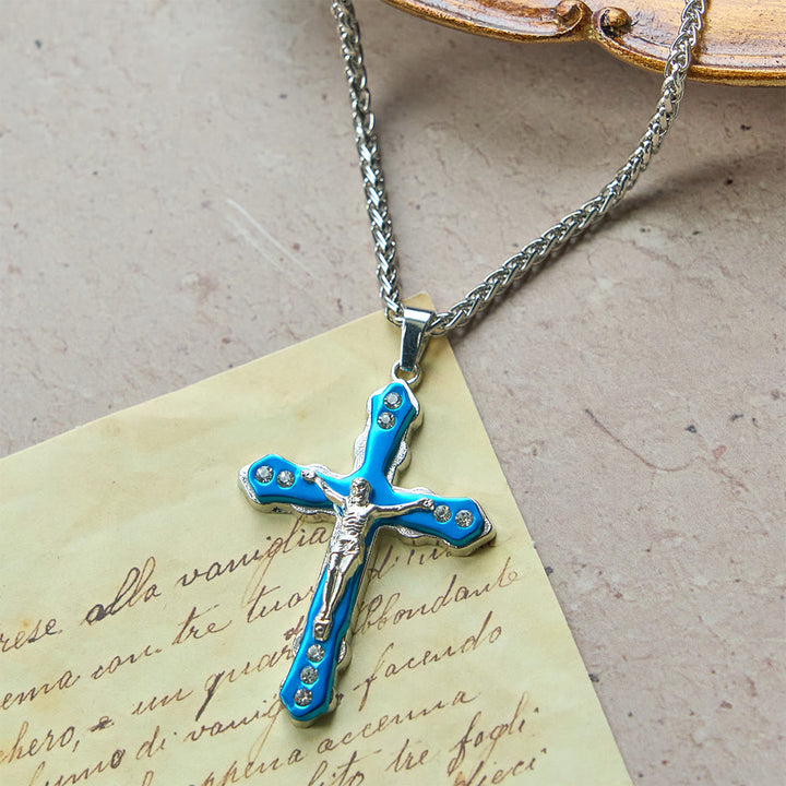 Christianartworkshop Blue/Silver Detailed Sculpted Crucifix Necklace: A Sacred Accessory for Devotion - image 5