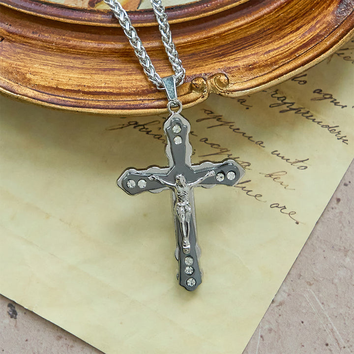 Christianartworkshop Blue/Silver Detailed Sculpted Crucifix Necklace: A Sacred Accessory for Devotion - image 8