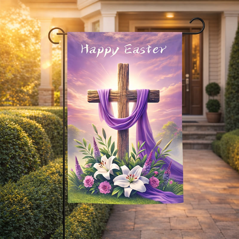 Christianartworkshop HAPPY EASTER Cross Purple Cloth Garden Flag: Symbol of Hope and New Life - image 3