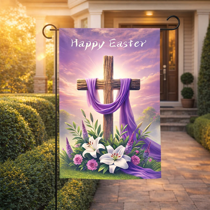 Christianartworkshop HAPPY EASTER Cross Purple Cloth Garden Flag: Symbol of Hope and New Life - image 3