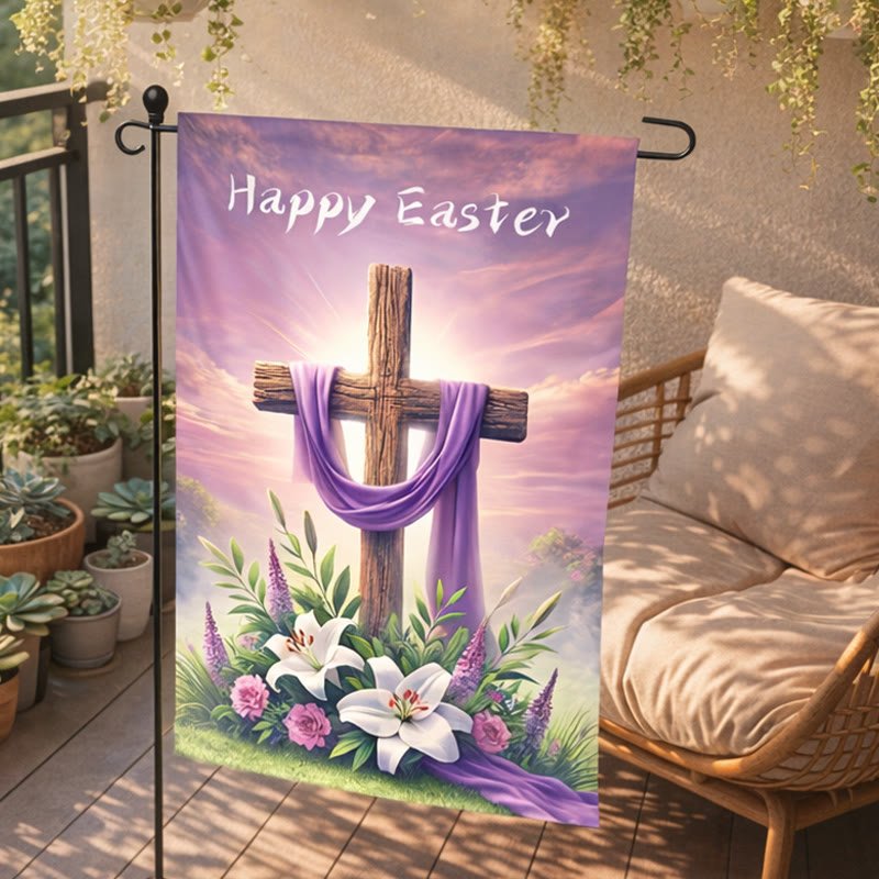 Christianartworkshop HAPPY EASTER Cross Purple Cloth Garden Flag: Symbol of Hope and New Life - image 2