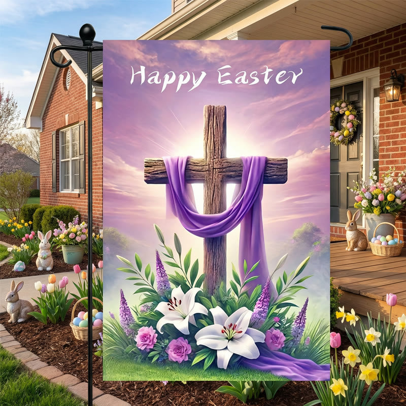 Christianartworkshop HAPPY EASTER Cross Purple Cloth Garden Flag: Symbol of Hope and New Life - image 4
