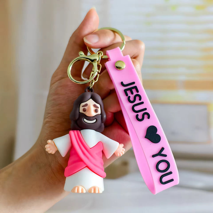 Christianartworkshop Jesus & JESUS LOVE YOU Heartfelt Daily Accessory Keychain - Pink - image 11