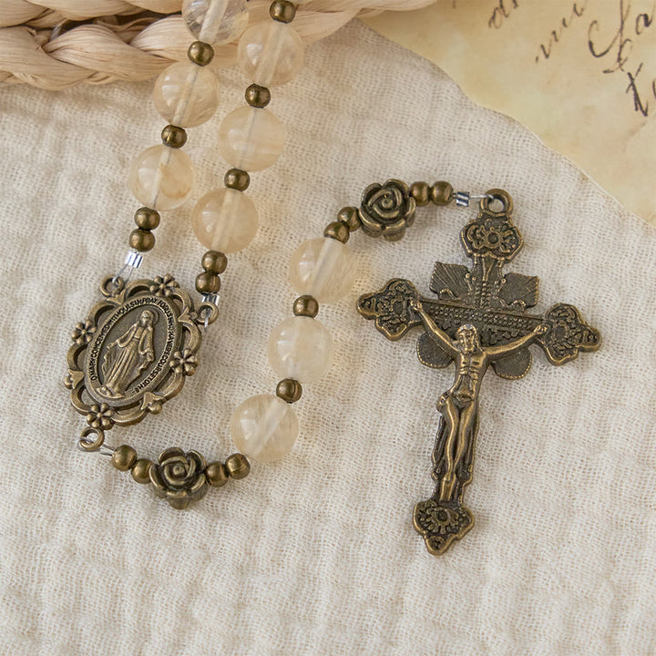 Christianartworkshop Amber Glass Bead Rosary with Camellia Accents: A Symbol of Christ’s Light & Purity - image 6