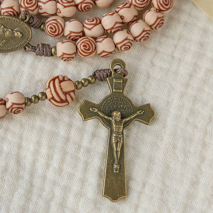 Christianartworkshop Rose-Bead Rosary with Bronze Crucifix: Our Lady Medallion for Devotion - image 6