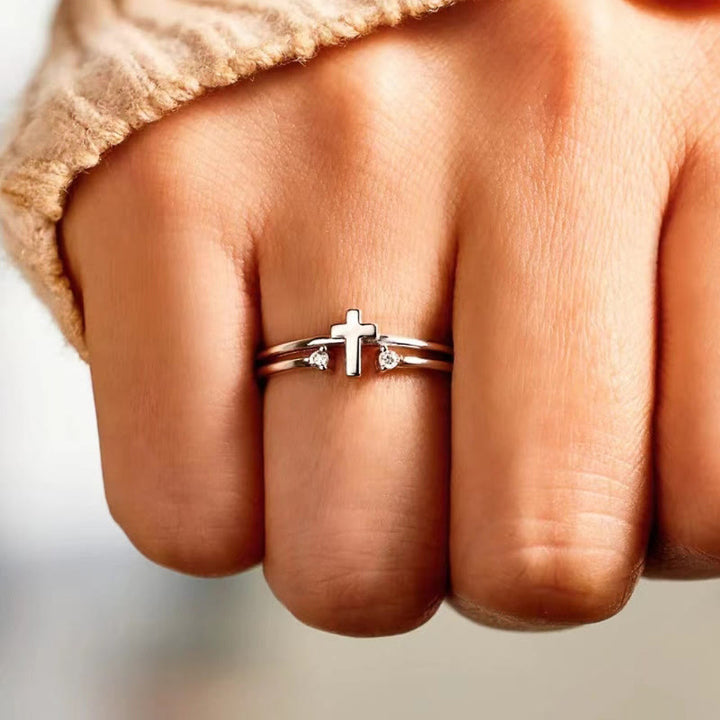 Christianartworkshop Zircon Accent Cross Double-Band Ring: A Symbol of Christ’s Radiant Love - image 5