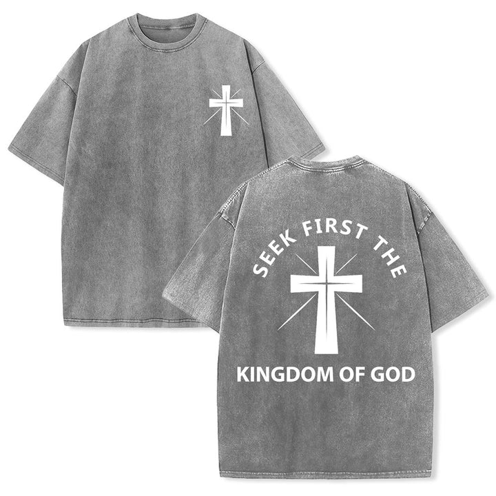 Christianartworkshop Seek First the Kingdom of God Unisex Washed T-Shirt - Grey - 5XL - image 3