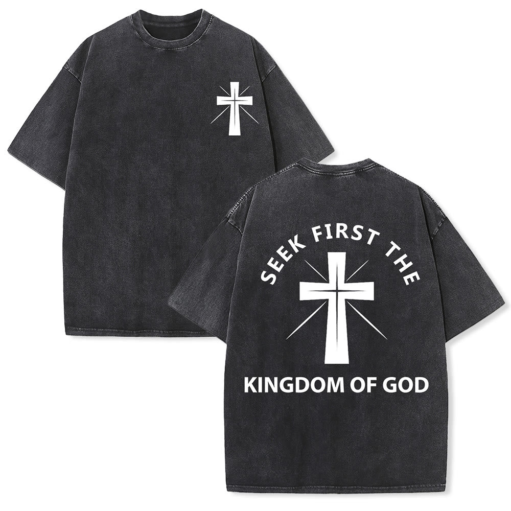 Christianartworkshop Seek First the Kingdom of God Unisex Washed T-Shirt - Black - 5XL - image 0