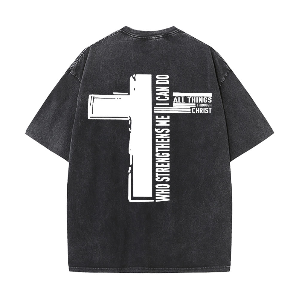 Christianartworkshop God Is Good Philippians 4:13 Cross Unisex Washed T-Shirt - image 1