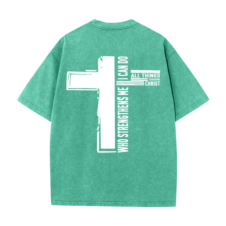 Christianartworkshop God Is Good Philippians 4:13 Cross Unisex Washed T-Shirt - image 8