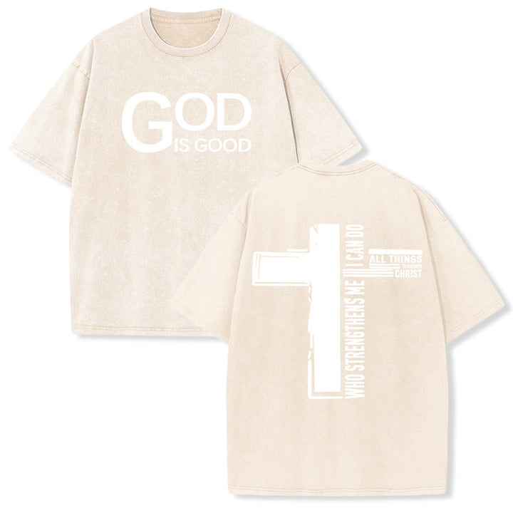 Christianartworkshop God Is Good Philippians 4:13 Cross Unisex Washed T-Shirt - Beige - 5XL - image 15