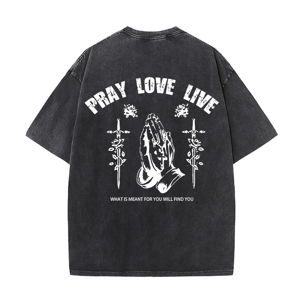 Christianartworkshop God Willing Pray Love Live Unisex Washed T-Shirt - image 4