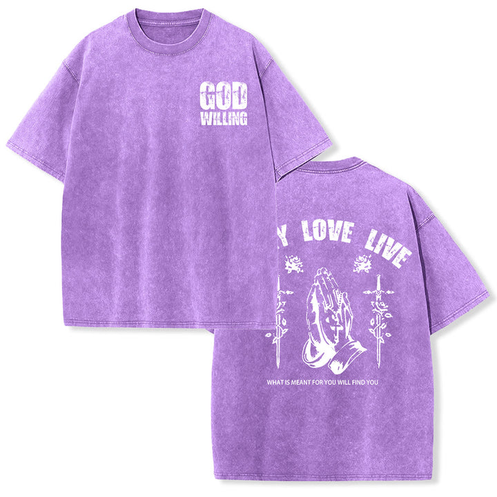 Christianartworkshop God Willing Pray Love Live Unisex Washed T-Shirt - Purple - 5XL - image 21