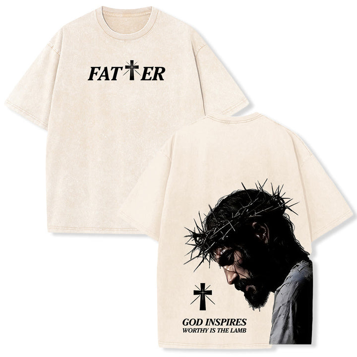 Christianartworkshop Faith-Filled Jesus Crown of Thorns Unisex Washed T-Shirt - Beige - 5XL - image 15