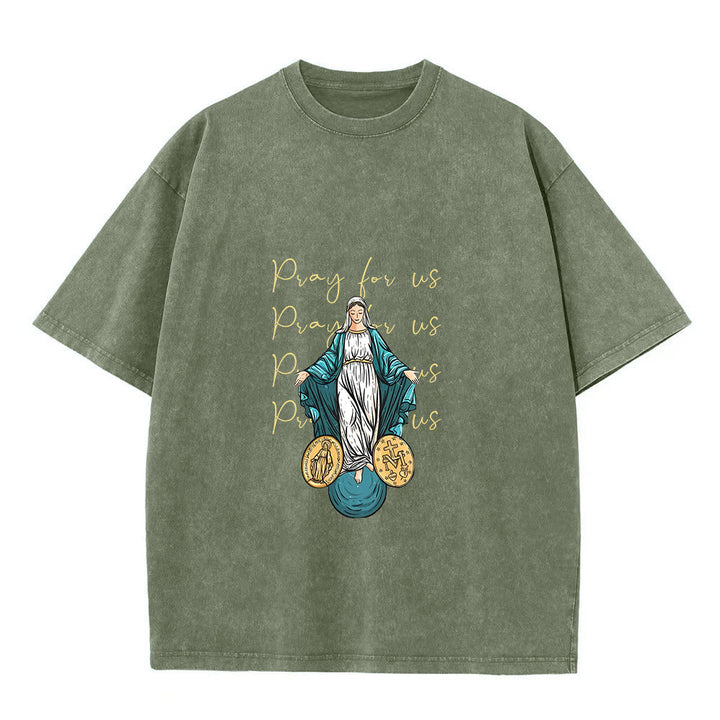 Christianartworkshop Pray For Us Virgin Mary Unisex Washed T-Shirt - Army Green - 5XL - image 4
