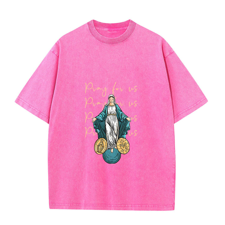 Christianartworkshop Pray For Us Virgin Mary Unisex Washed T-Shirt - Pink - 5XL - image 8