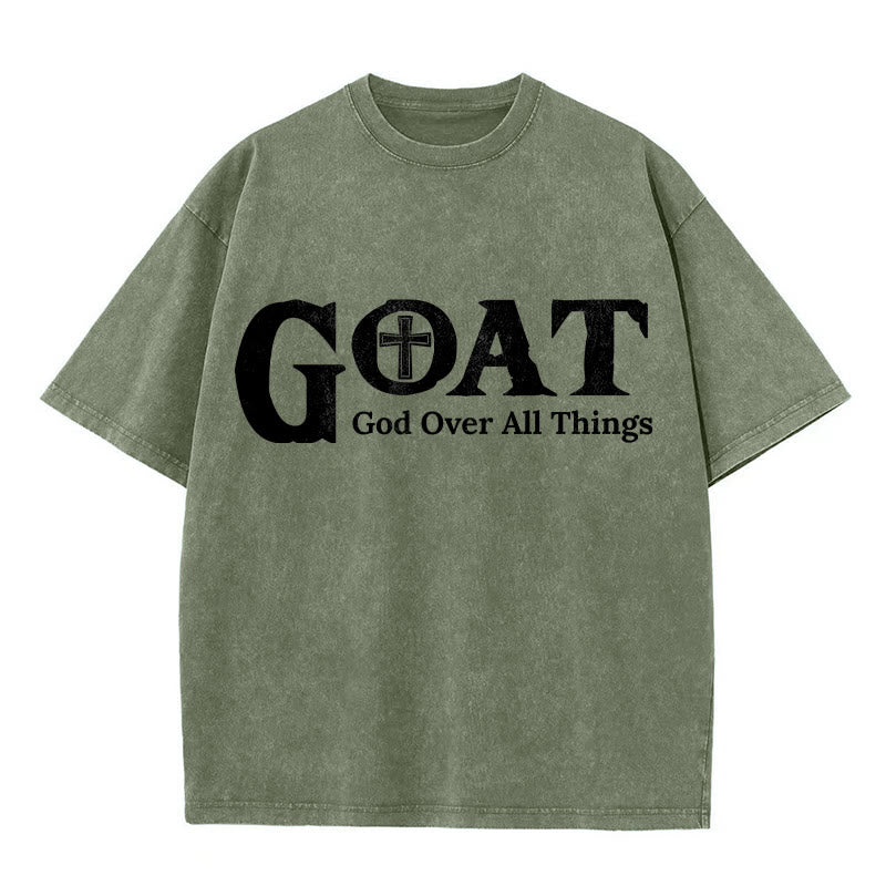 Christianartworkshop GOAT God Over All Things Unisex Washed T-Shirt - Army Green - 5XL - image 3