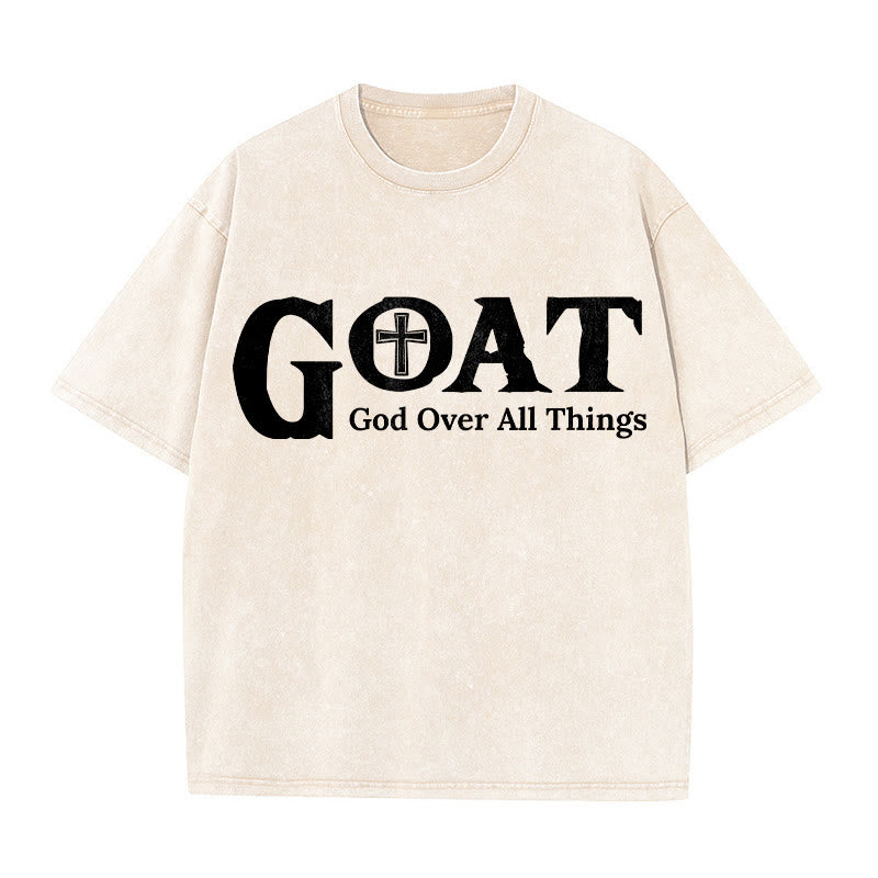 Christianartworkshop GOAT God Over All Things Unisex Washed T-Shirt - Beige - 5XL - image 5