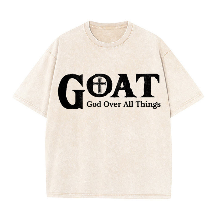 Christianartworkshop GOAT God Over All Things Unisex Washed T-Shirt - Beige - 5XL - image 5