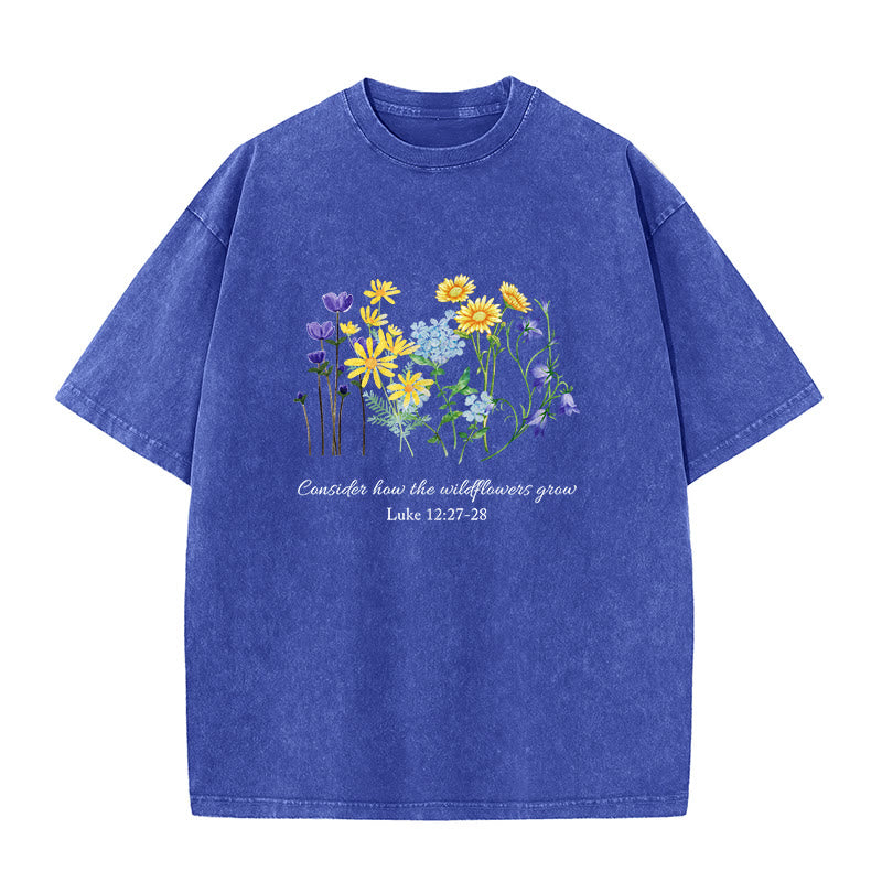Christianartworkshop Consider How The Wildflowers Grow Unisex Washed T-Shirt - Blue - 5XL - image 7