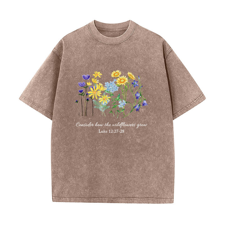 Christianartworkshop Consider How The Wildflowers Grow Unisex Washed T-Shirt - Brown - 5XL - image 5