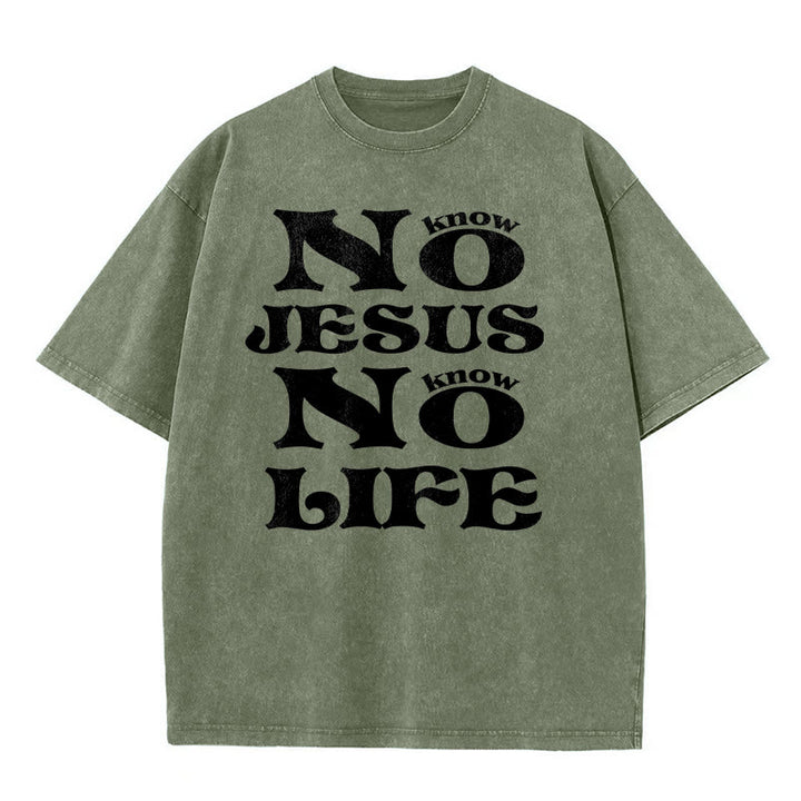 Christianartworkshop No Jesus No Life Unisex Washed T-Shirt - Army Green - 5XL - image 3