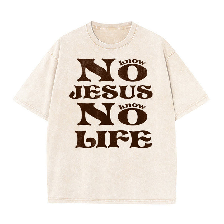 Christianartworkshop No Jesus No Life Unisex Washed T-Shirt - Beige - 5XL - image 5