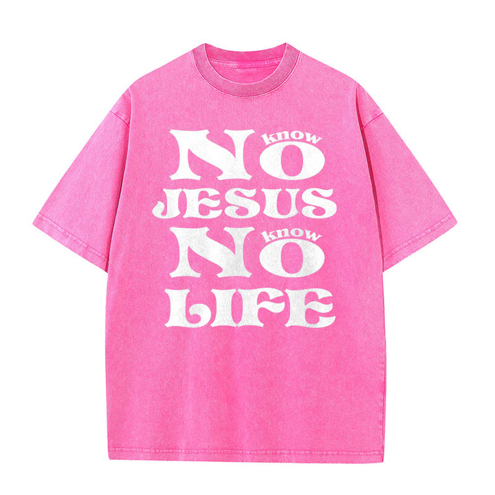 Christianartworkshop No Jesus No Life Unisex Washed T-Shirt - Pink - 5XL - image 8