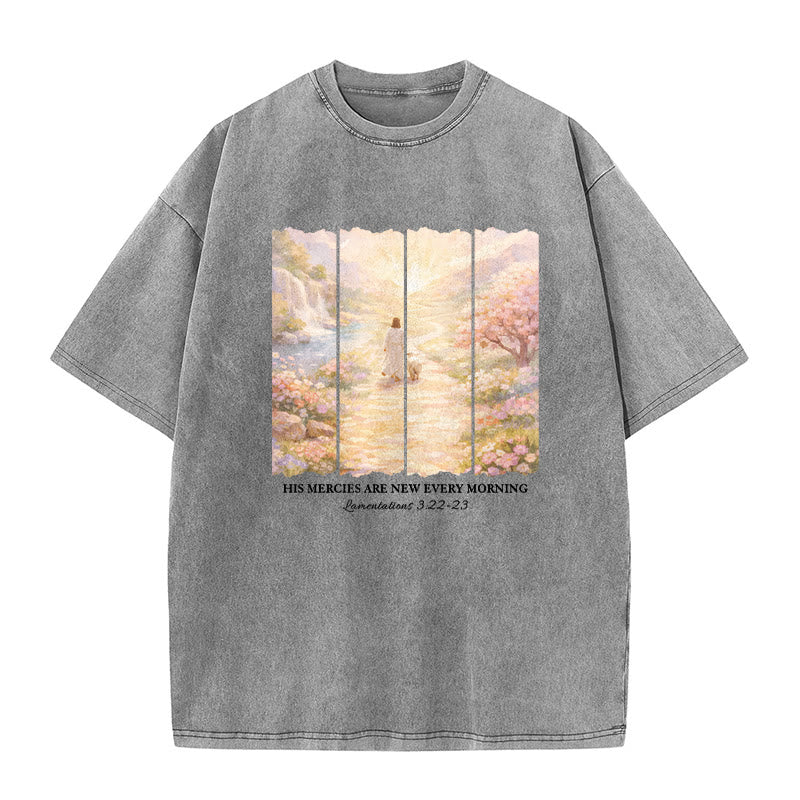 Christianartworkshop His Mercies Are New Every Morning Unisex Washed T-Shirt - Grey - 5XL - image 2