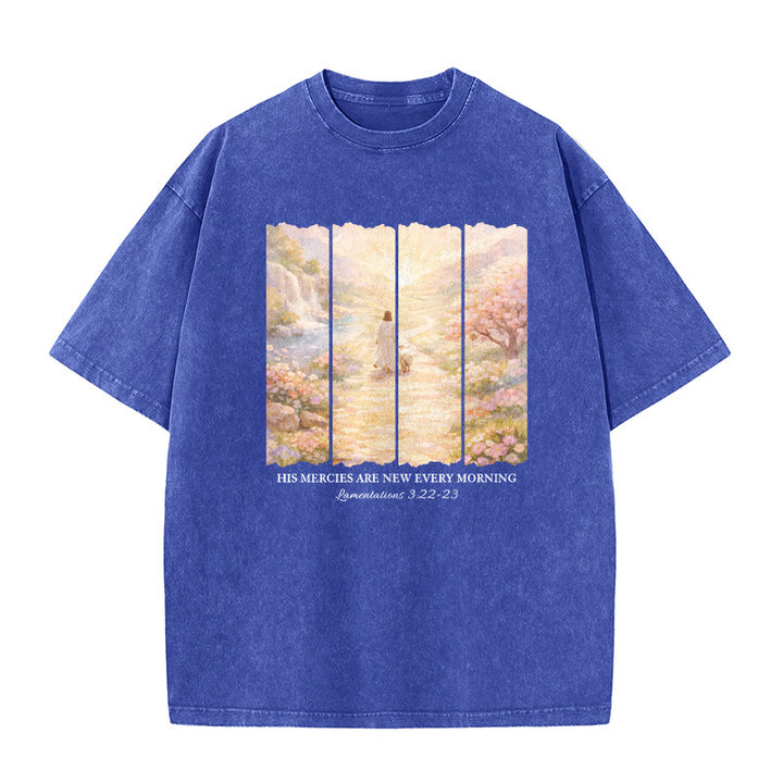 Christianartworkshop His Mercies Are New Every Morning Unisex Washed T-Shirt - Blue - 5XL - image 7