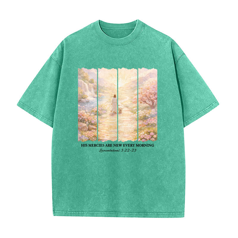 Christianartworkshop His Mercies Are New Every Morning Unisex Washed T-Shirt - Green - 5XL - image 3
