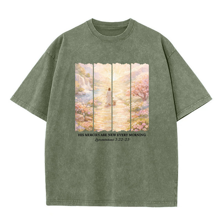 Christianartworkshop His Mercies Are New Every Morning Unisex Washed T-Shirt - Army Green - 5XL - image 4