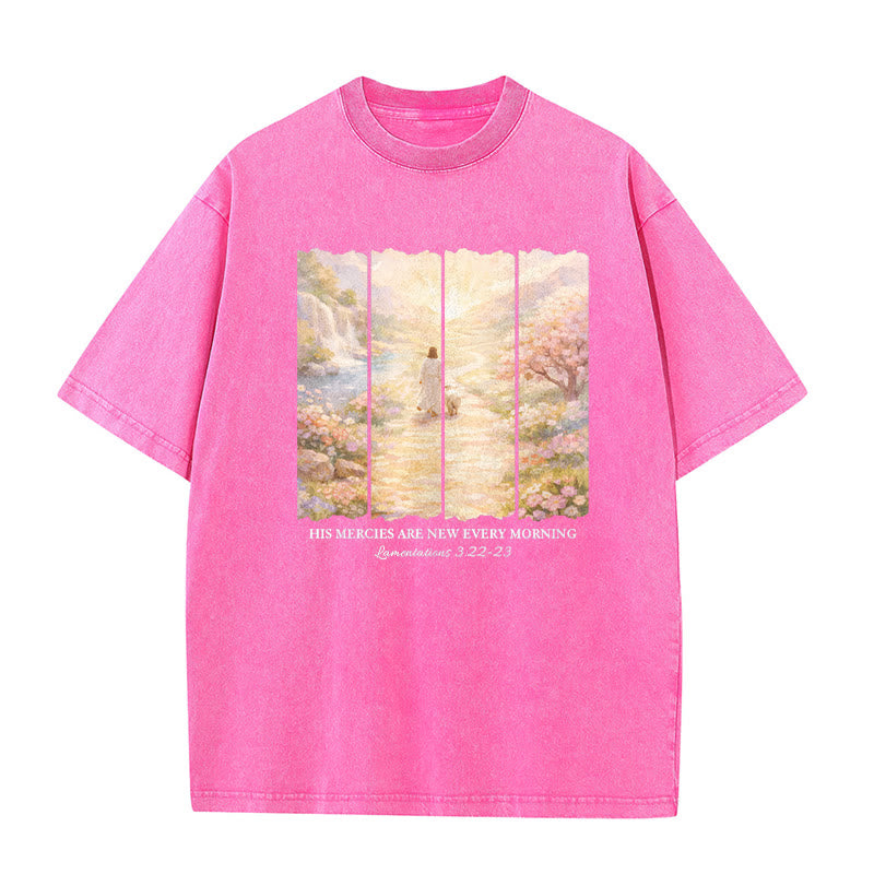 Christianartworkshop His Mercies Are New Every Morning Unisex Washed T-Shirt - Pink - 5XL - image 7