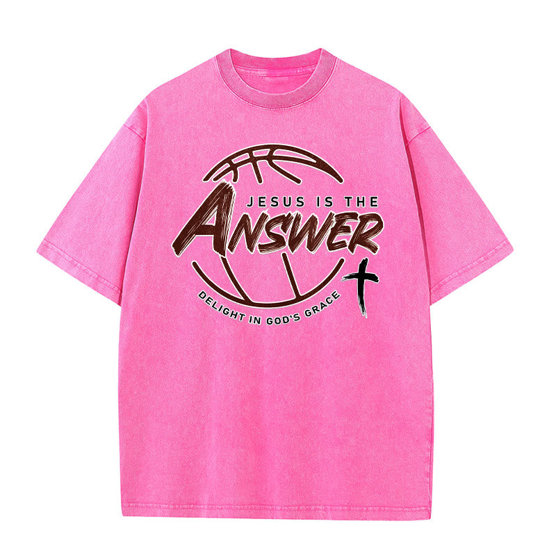 Christianartworkshop Street Style Jesus Is The Answer Unisex Washed T-Shirt - Pink - 5XL - image 8