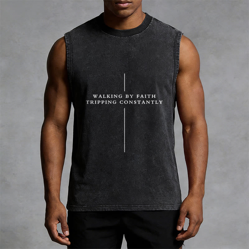Christianartworkshop Walking By Faith Tripping Constantly Cross Unisex Washed Tank Top - image 5