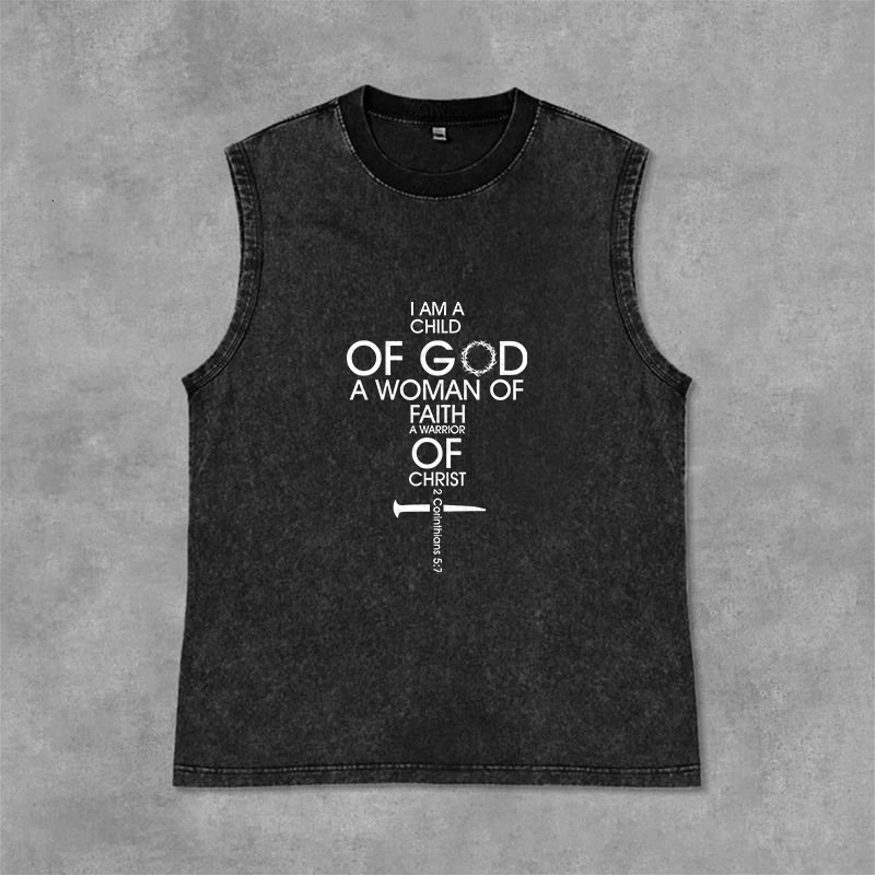 Christianartworkshop Child of God Woman of Faith Unisex Washed Tank Top - Black - 2XL - image 1