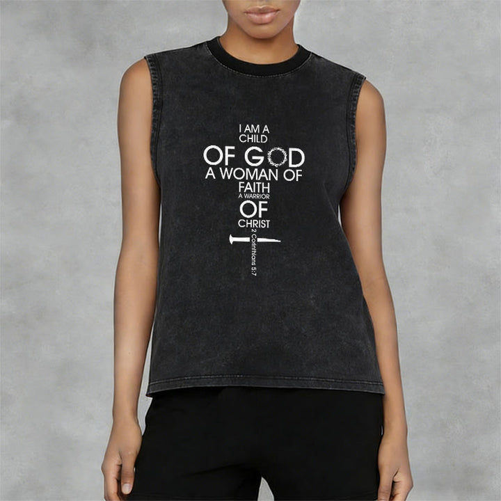 Christianartworkshop Child of God Woman of Faith Unisex Washed Tank Top - image 2