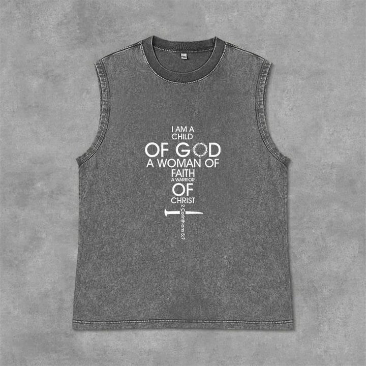 Christianartworkshop Child of God Woman of Faith Unisex Washed Tank Top - Grey - 2XL - image 4