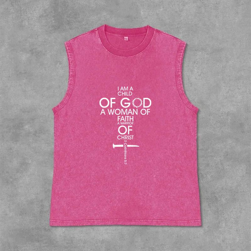 Christianartworkshop Child of God Woman of Faith Unisex Washed Tank Top - Pink - 2XL - image 12