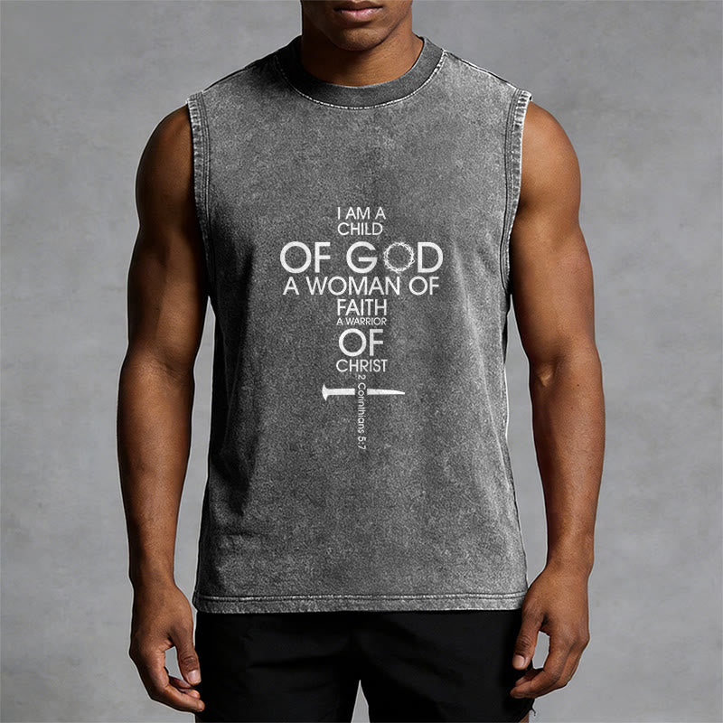 Christianartworkshop Child of God Woman of Faith Unisex Washed Tank Top - image 6