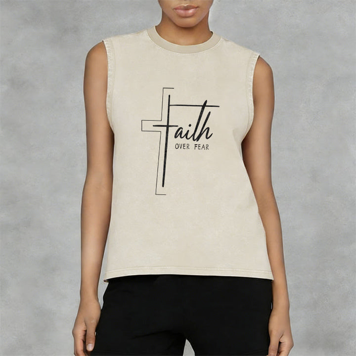 Christianartworkshop Handwritten Faith Over Fear Unisex Washed Tank Top - image 11