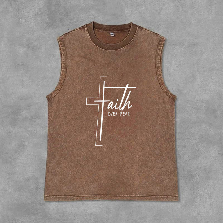 Christianartworkshop Handwritten Faith Over Fear Unisex Washed Tank Top - Brown - 2XL - image 6