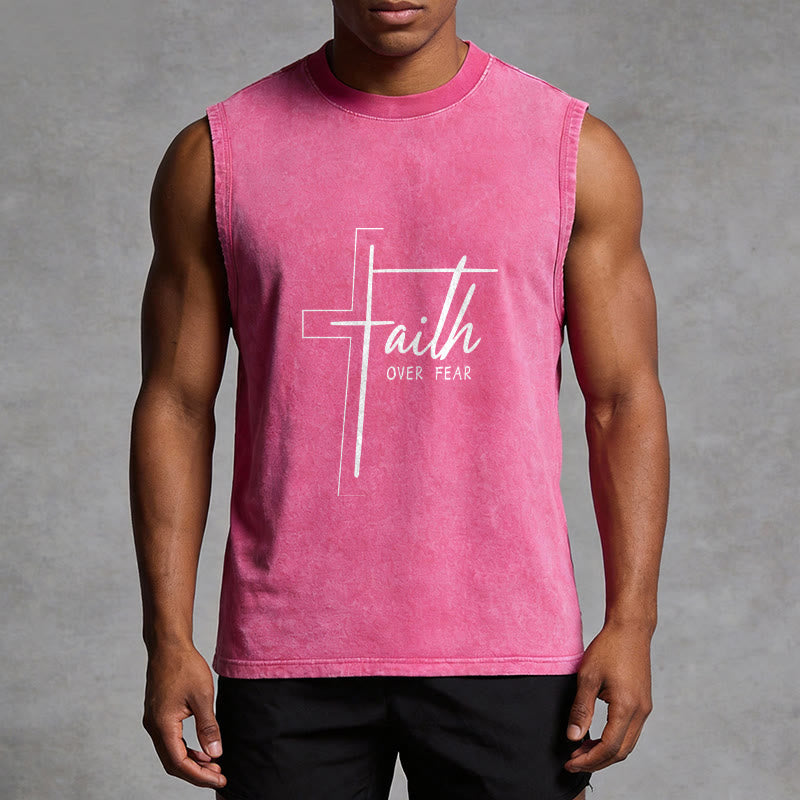 Christianartworkshop Handwritten Faith Over Fear Unisex Washed Tank Top - image 13